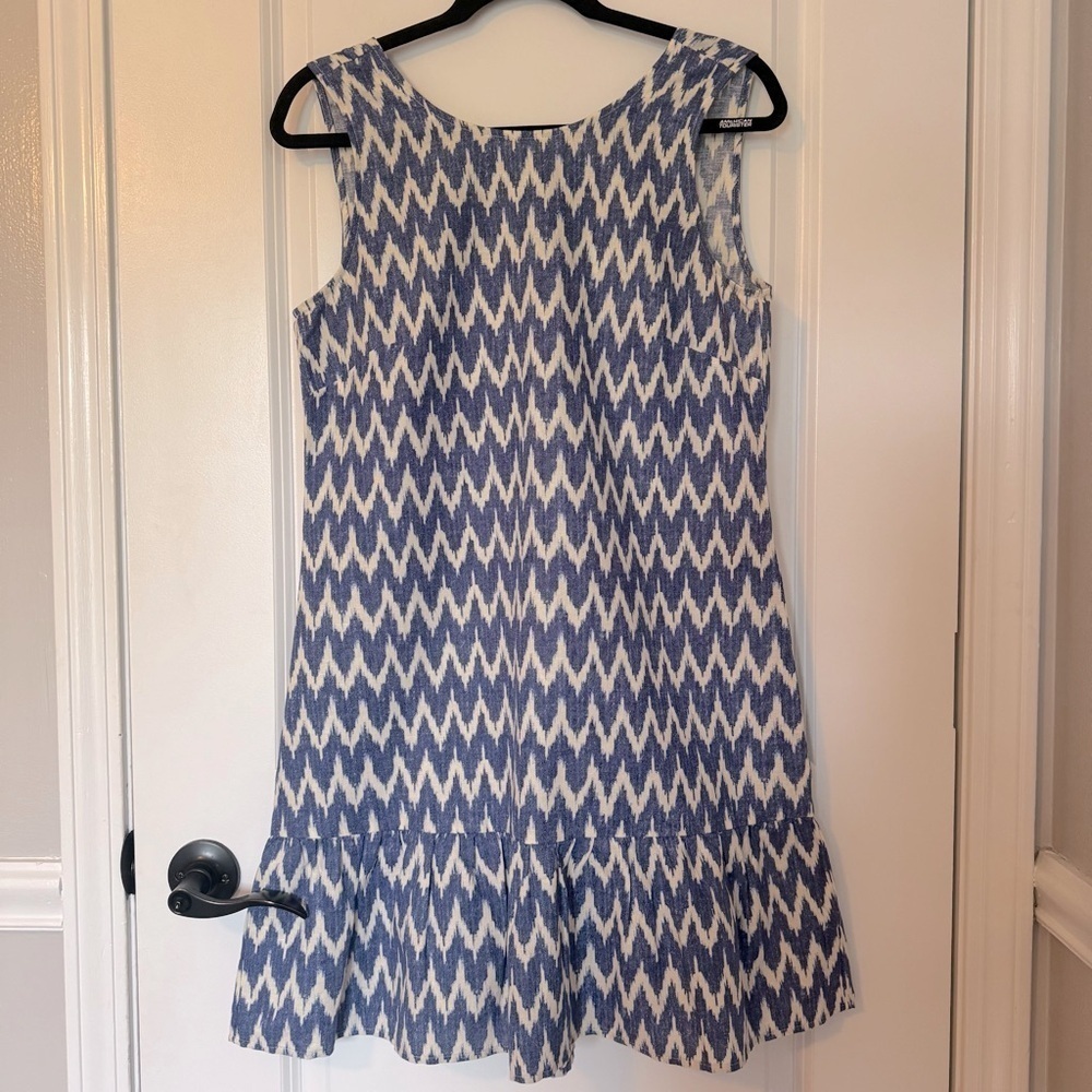 J. Crew Ikat Print Blue Sleeveless Linen Blend Size Small Dress